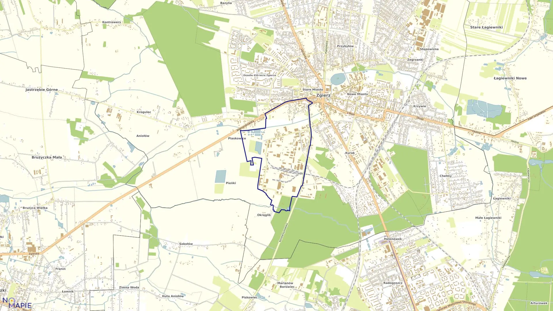 Mapa obrębu OBREB 121 w mieście Zgierz