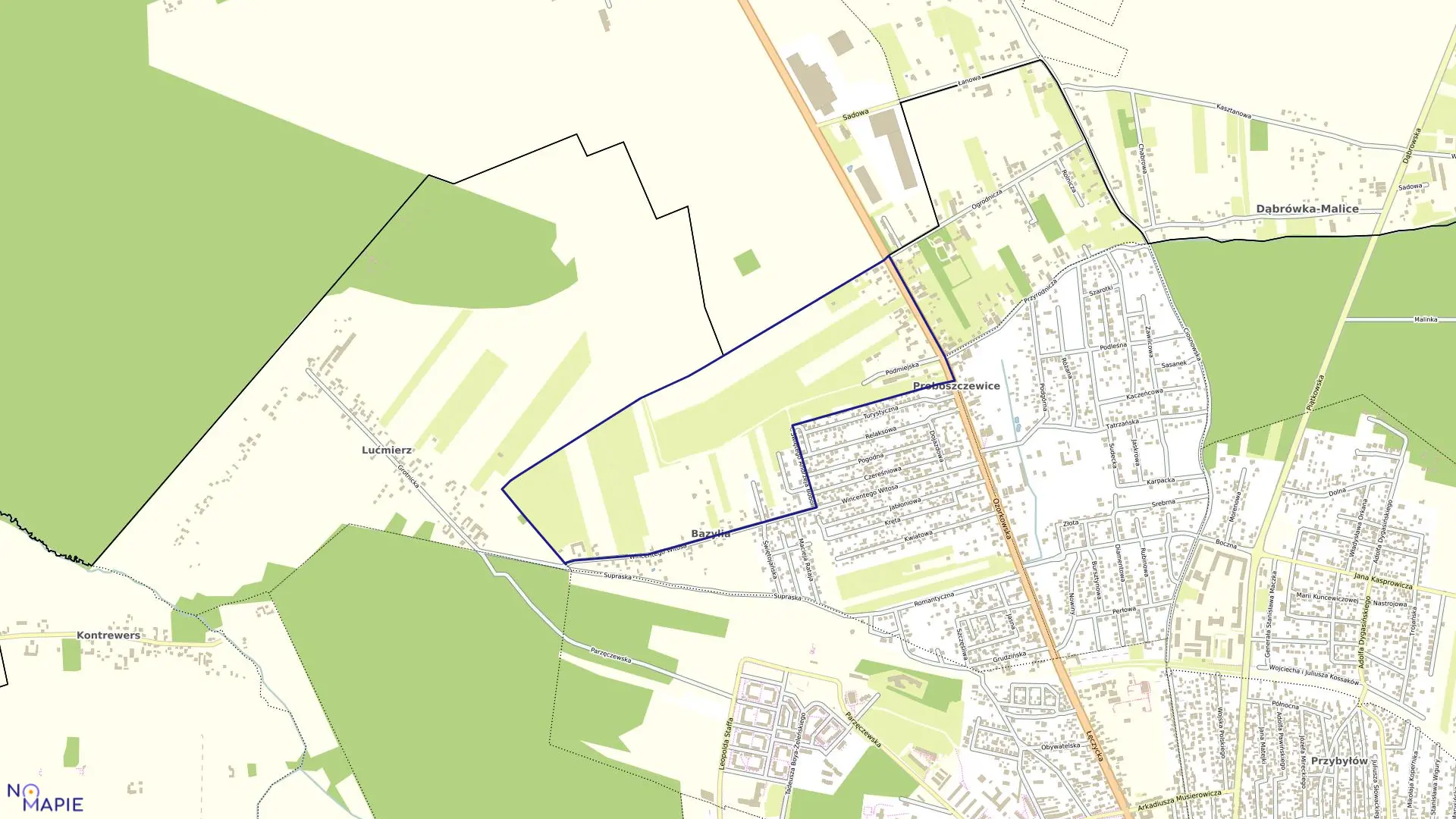 Mapa obrębu OBREB 138 PROBOSZCZEWICE w mieście Zgierz