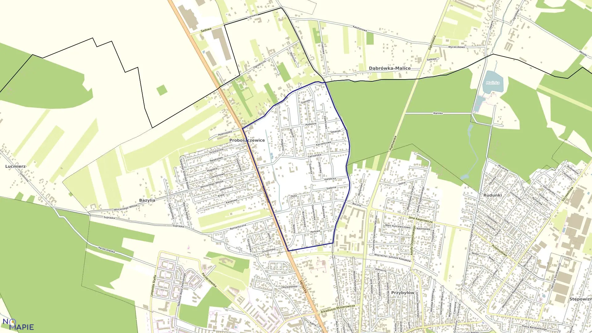 Mapa obrębu OBREB 140 PROBOSZCZEWICE w mieście Zgierz